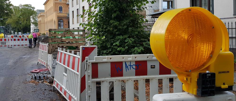 Baustelle in der Regattastraße in Berlin-Grünau.