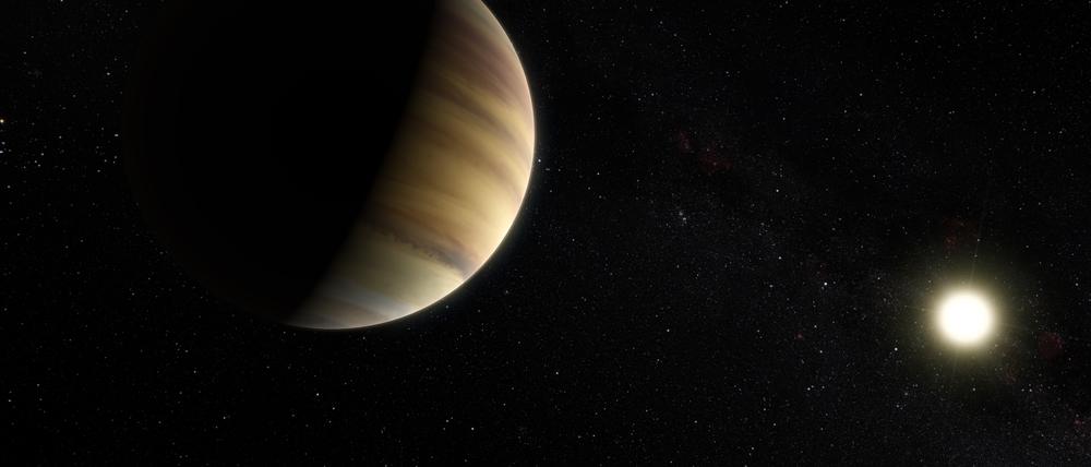 Artist's view shows the hot Jupiter exoplanet 51 Pegasi b, sometimes referred to as Bellerophon, which orbits a star about 50 light-years from Earth in the northern constellation of Pegasus (The Winged Horse). This was the first exoplanet around a normal star to be found in 1995. Twenty years later this object was also the first exoplanet to be be directly detected spectroscopically in visible light. Release date April 22, 2015.