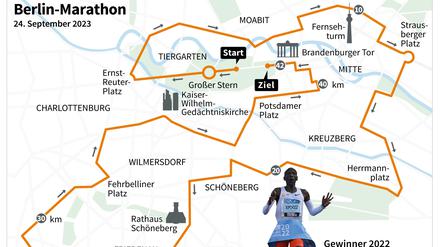 Zum Berlin-Marathon am 24. September: Strecke und Angaben zum Vorjahressieger. 
