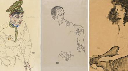 Diese von der Staatsanwaltschaft Manhattan zur Verfügung gestellte Bildkombination zeigt die drei beschlagnahmten Kunstwerke des österreichischen Expressionisten Egon Schiele: «Russischer Kriegsgefangener» (Art Institute of Chicago), «Männliches Bildnis» (Carnegie Museum of Art), «Schwarzes Mädchen» (Allen Memorial Art Museum). 
