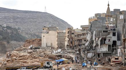 Ein zerstörtes Areal in der libyschen Stadt Derna am 18. September 2023 nach der tödlichen Sturzflut.