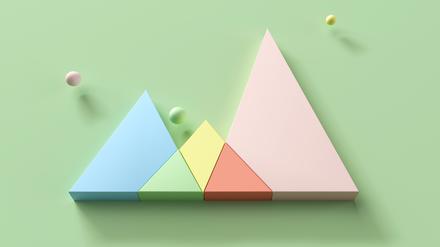 Digital generated image of abstract pastel colored intersected triangular shaped diagram on green background.
Kurve, Investieren