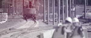Bauarbeiter am Bahnknoten Dessau-Roßlau 