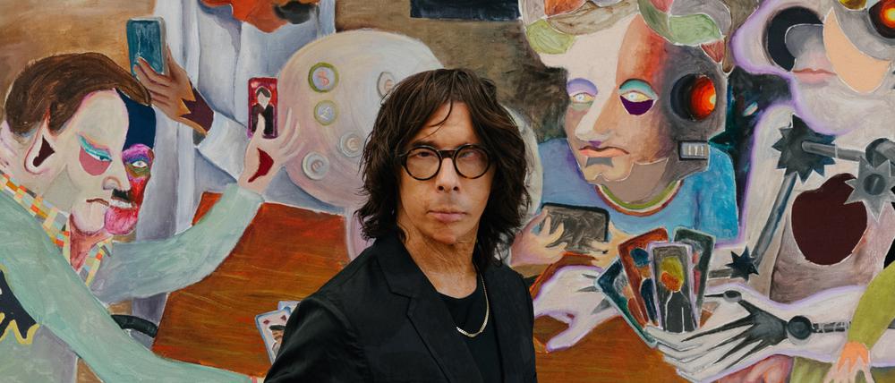 Armin Boehm vor seinem Gemälde „Monetozän“ (2017), das im Rahmen des Tiemannn-Preises vom Museum Folkwang angekauft wurde.