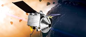 Die Raumsonde Osiris-Rex nähert sich dem Asteroiden Bennu (künstlerische Darstellung).