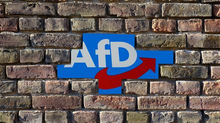 AfD-Logo hinter einer durchbrochenen Brandmauer 