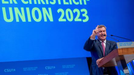 Markus Söder, CSU-Parteivorsitzender, bei seiner Rede auf dem Parteitag.