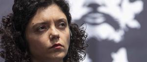 Tatsiana Khomich, Schwester der Aachener Karlspreisträgerin Maria Kolesnikowa, bei der Verleihung im Mai 2022