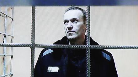 Alexej Nawalny, Oppositionspolitiker aus Russland, ist während einer Gerichtsverhandlung per Video aus einem Gefängnis zugeschaltet. 