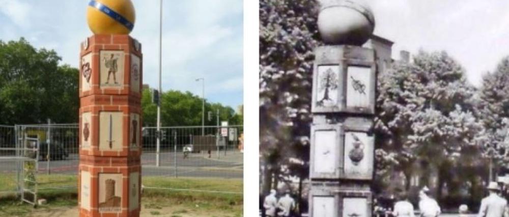 Die Verkehrssäule heute und damals.