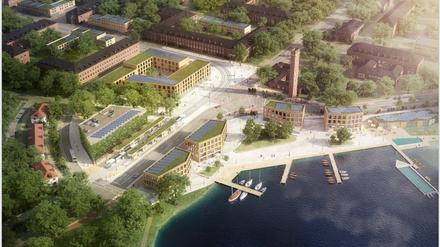 Potsdam Ortsteil Krampnitz mit Marina, Kiezbad und Badeschiff Stadt Potsdam Rendering von Architekturkommunikation