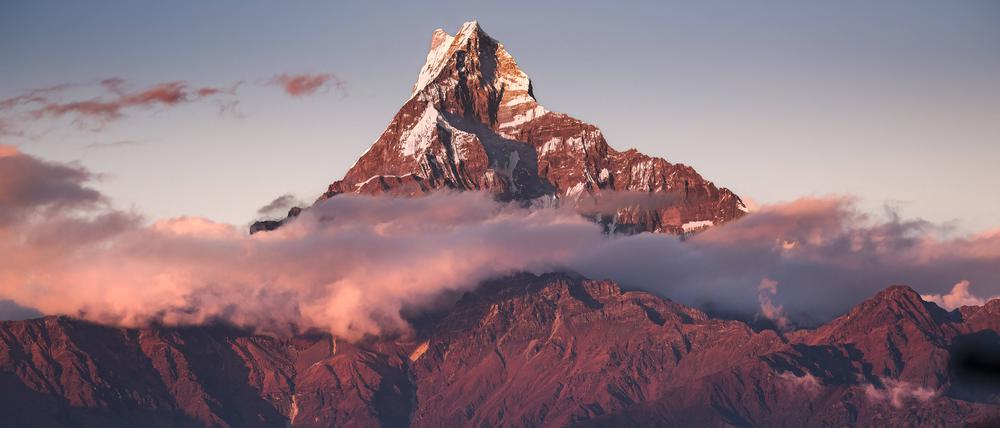 Alpenglühen am Anapurna. Die Berge sind ein Faszinosum.