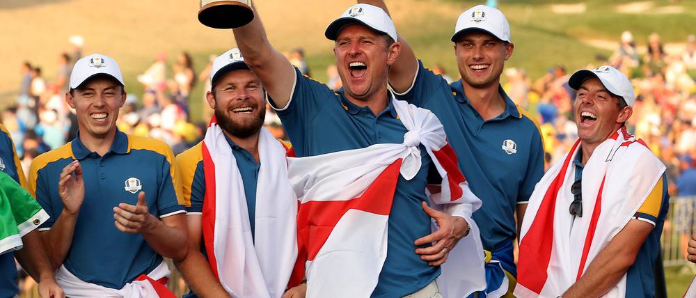 Matt Fitzpatrick, Tyrell Hatton, Justin Rose, Ludvig Aberg und Rory McIlroy beim Ryder Cup.