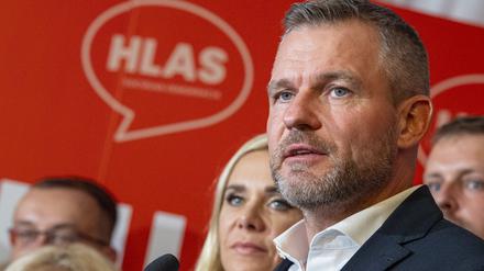Peter Pellegrini, der Vorsitzende der Partei «Stimme - Sozialdemokratie» (Hlas-SD), während der Wahlnacht im Wahlzentrum der Partei in Bratislava.