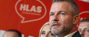 Peter Pellegrini, der Vorsitzende der Partei «Stimme - Sozialdemokratie» (Hlas-SD), während der Wahlnacht im Wahlzentrum der Partei in Bratislava.