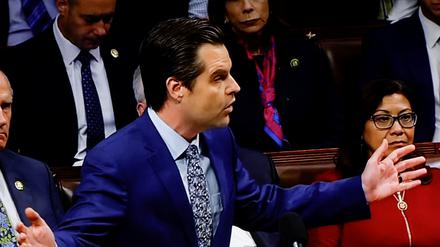 U.S. Rep. Matt Gaetz (R-FL) speaks on the floor of the U.S. House of Representatives in favor of his motion to vacate the chair of House Speaker Kevin McCarthy (R-CA) and ending McCarthy's continued leadership as Republican Speaker of the House, in this frame grab taken from live C-SPAN television footage broadcast from the U.S. Capitol in Washington, U.S. October 3, 2023. U.S. House of Representatives/C-SPAN/Handout via REUTERS  THIS IMAGE HAS BEEN SUPPLIED BY A THIRD PARTY.