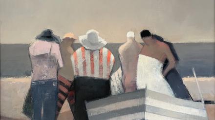 „Mit gestreiftem Windschutz“ (40 x 60 cm) zählt zu den letzten Bildern von Barbara Müller-Kageler