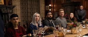 The Fall of the House of Usher. (L to R) Sauriyan Sapkota as Prospero Usher, Kate Siegel as Camille L'Espanaye, Rahul Kohli as Napoleon Usher, Matt Biedel as Bill-T Wilson, Samantha Sloyan as Tamerlane Usher, Mark Hamill as Arthur Pym in episode 101 of The Fall of the House of Usher. Cr. Eike Schroter/Netflix © 2023