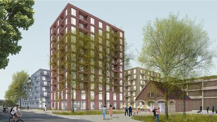 Der Turm an der Warthestraße und das denkmalgeschützte Pförtnerhäuschen, das zum Treffpunkt werden soll.