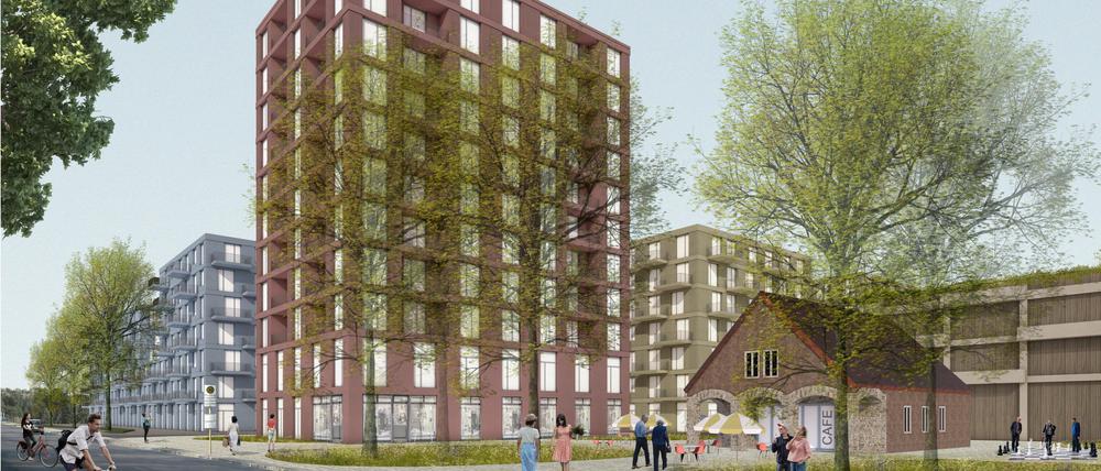 Der Turm an der Warthestraße und das denkmalgeschützte Pförtnerhäuschen, das zum Treffpunkt werden soll.