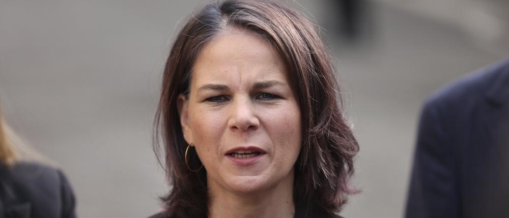 Annalena Baerbock (Bündnis 90/Die Grünen), Außenministerin von Deutschland, spricht vor einem Außenminister-Treffen der Westbalkan-Staaten mit Journalisten.