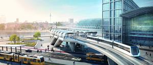 Berlin 2035? Eine Vision des Architekturbüros GRAFT für das Transport-System Bögl mit Magnetschwebetechnologie, hier am Hauptbahnhof. 