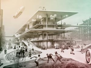 Der Berliner Architekt Max Schwitalla entwirft futuristische Wohnviertel, die durch fliegende Busse miteinander verbunden sind.