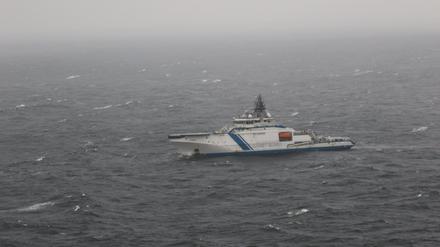 Das Offshore-Patrouillenschiff «Turva» des finnischen Grenzschutzes hält Wache in der Nähe der Stelle, an der die beschädigte Balticconnector-Gaspipeline im Finnischen Meerbusen geortet wurde. 