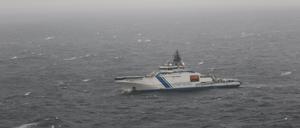 Das Offshore-Patrouillenschiff «Turva» des finnischen Grenzschutzes hält Wache in der Nähe der Stelle, an der die beschädigte Balticconnector-Gaspipeline im Finnischen Meerbusen geortet wurde. 