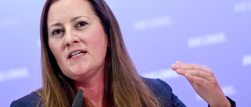 Janine Wissler, Parteivorsitzende, der Partei Die Linke, ist gegen den Verbleib der Gruppe um Wagenknecht in der Fraktion. (Archivfoto)