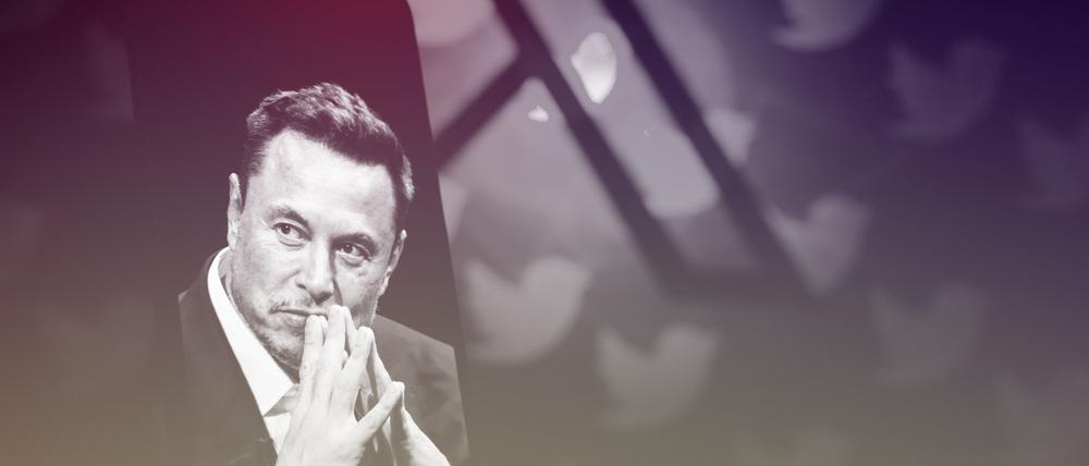 Elon Musk vor dem Logo der Plattform X.