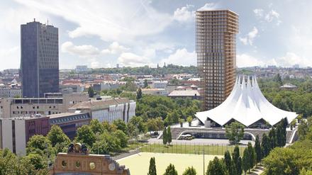 So würde das Hochhaus aussehen, das Eventim und KPS sich für die Erweiterung des Tempodroms vorstellen.