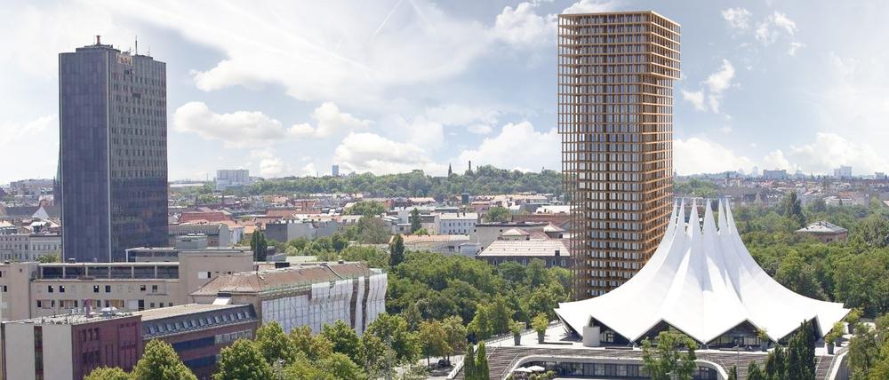 So würde das Hochhaus aussehen, das Eventim und KPS sich für die Erweiterung des Tempodroms vorstellen.