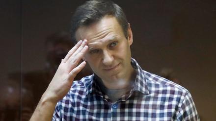 Alexej Nawalny, russischer Oppositionsführer, während seiner Verhandlung in Moskau 2021.