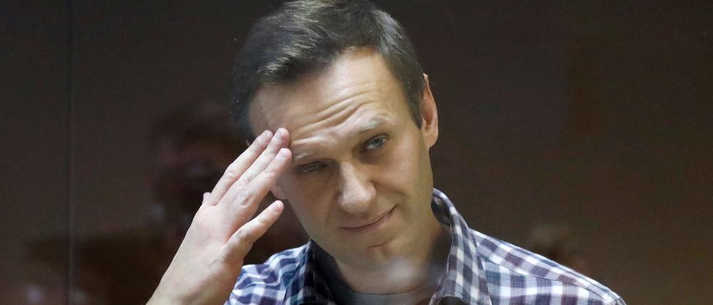 Alexej Nawalny, russischer Oppositionsführer, während seiner Verhandlung in Moskau 2021.