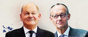 Unions-Kanzlerkandidat Friedrich Merz (rechts, CDU) wirft Bundeskanzler Olaf Scholz (SPD) vor, das deutsch-französische Verhältnis schleifen zu lassen. 