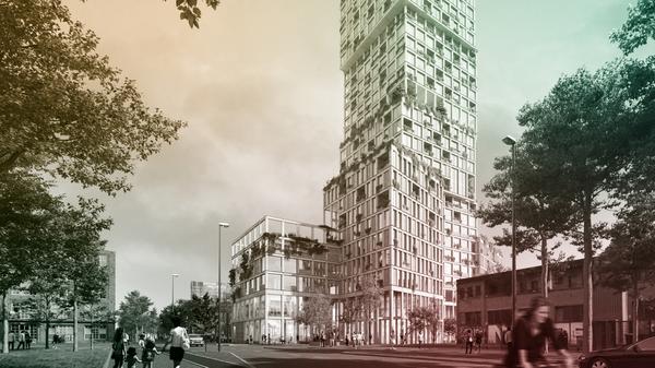 Das WoHo in Kreuzberg hat ein besonderes Konzept: Es soll bepflanzt sein, Platz für eine Kita, Gemeinschaftsgärten und Co. bieten.
