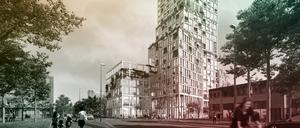 Das WoHo in Kreuzberg hat ein besonderes Konzept: Es soll bepflanzt sein, Platz für eine Kita, Gemeinschaftsgärten und Co. bieten.