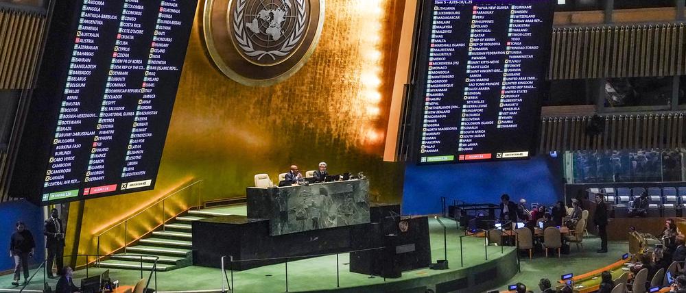Die UN-Vollversammlung hat eine Resolution zur Verbesserung der humanitären Situation und für eine sofortige Waffenruhe im Gazastreifen verabschiedet.