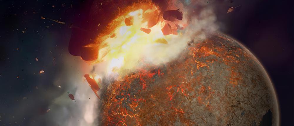 Grafische Darstellung zeigt den großen Einschlag, bei dem der Mond entstand. 