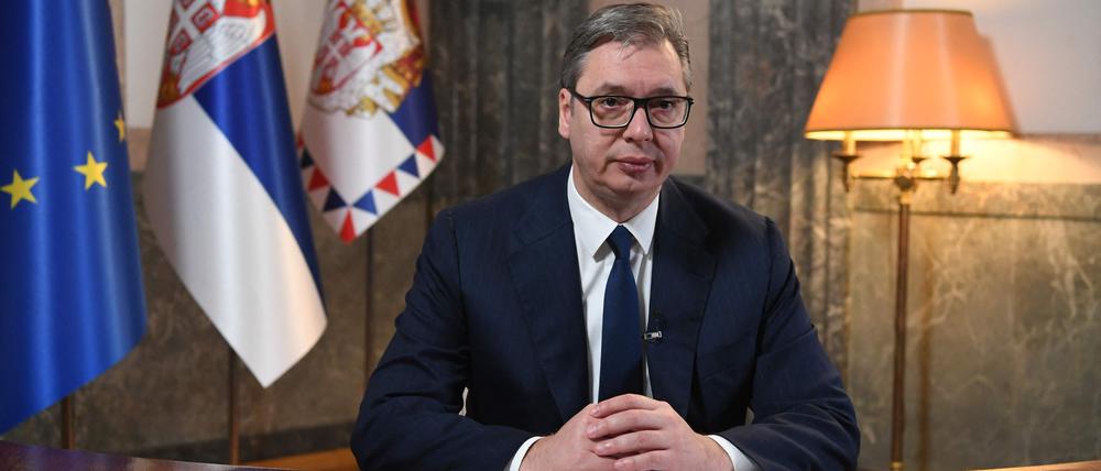 Serbian President Aleksandar Vucic after signing a decree to dissolve the parliament and schedule an early election in Belgrade.
