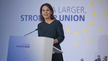 Zukunftsvision. Außenministerin Annalena Baerbock (Grüne) verlangt mehr Mehrheitsentscheidungen in der EU. 