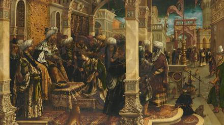 Das späte Historienbild „Esther vor Ahasver“ von 1528 hervor, voller Architekturzitate, von Hans Burgkmair d. Ä.