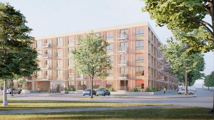 Visualisierung Neubau der Pro Potsdam Slatan-Dudow-Straße, 230 Wohnungen, Gebäude als Holzhybridkonstruktion, "Kollektiver Block“ von blrm Architekt*innen 