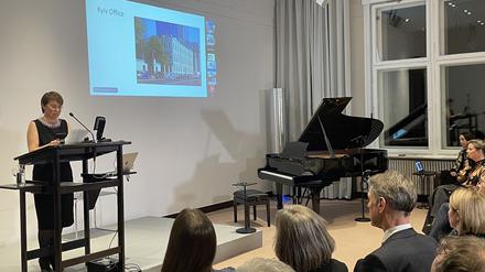 Viktoriya Sereda, Koordinatorin des Virtual Ukraine Institute for Advanced Study, bei der Eröffnung im Wissenschaftskolleg zu Berlin.