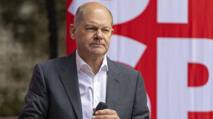 Auftritt von Bundeskanzler Olaf Scholz bei der Kundgebung der Bayerischen SPD zur Landtagswahl im Oktober 2023 (Archivbild).
