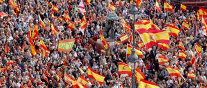 Demonstrierende am Sonntag auf der Puerta del Sol, in der Mitte das Stadtsymbol “El Oso y el Madrono“.