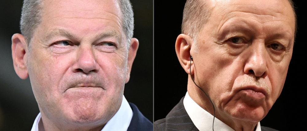 Bundeskanzler Olaf Scholz (l.) empfängt den türkischen Präsidenten Recep Tayyip Erdogan am Freitag.