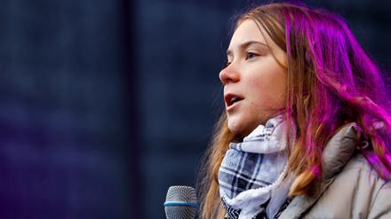 Greta Thunberg während der Kundgebung, bei der es zu dem Zwischenfall gekommen ist.
