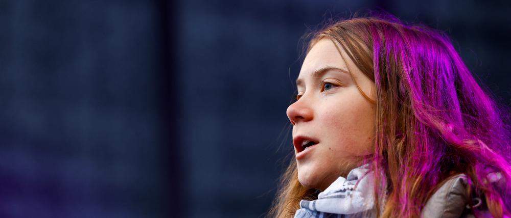 Greta Thunberg während der Kundgebung, bei der es zu dem Zwischenfall gekommen ist.